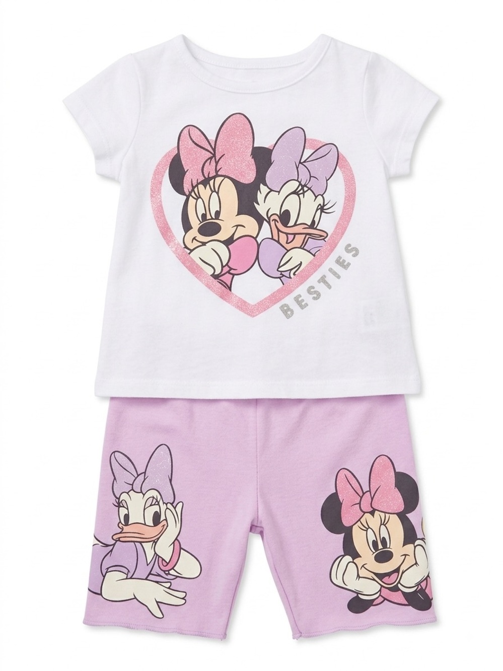 Disney Girls' Minnie & Daisy 'Besties' Short Set - White & Light Purple